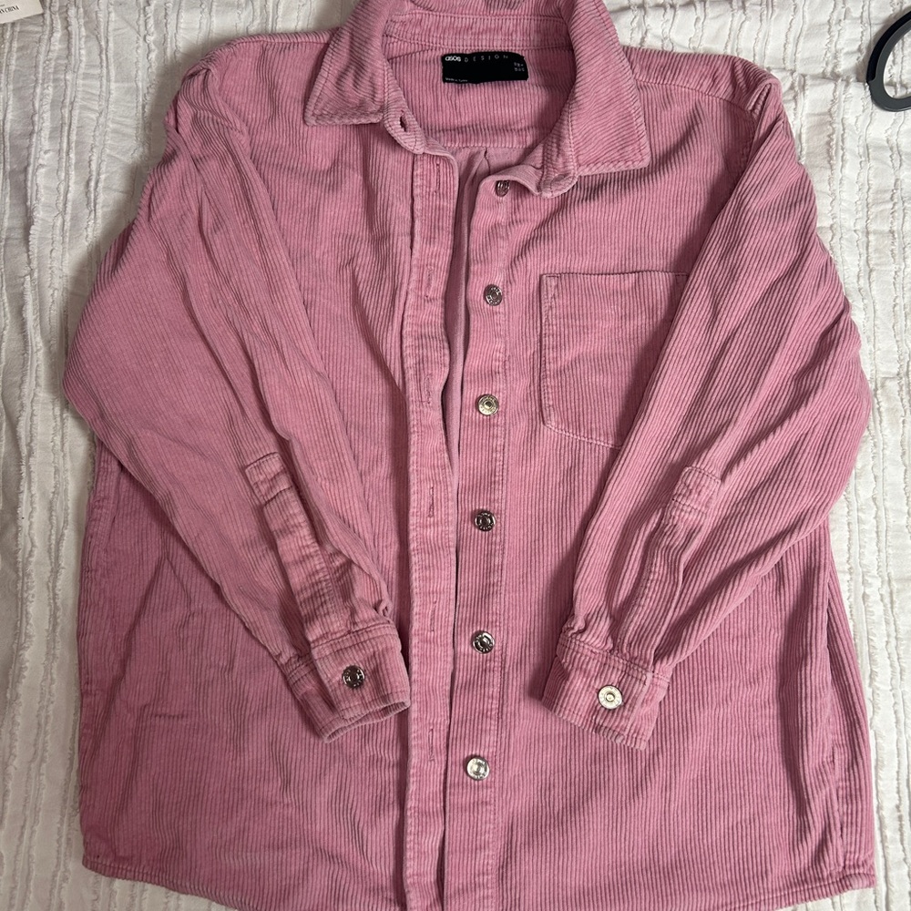 ASOS DESIGN cord oversized shirt in rose pink